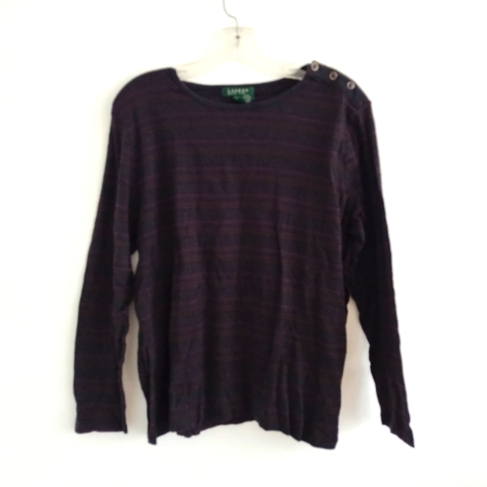 Lauren Ralph Lauren Striped Shoulder Buttons Top 2 X